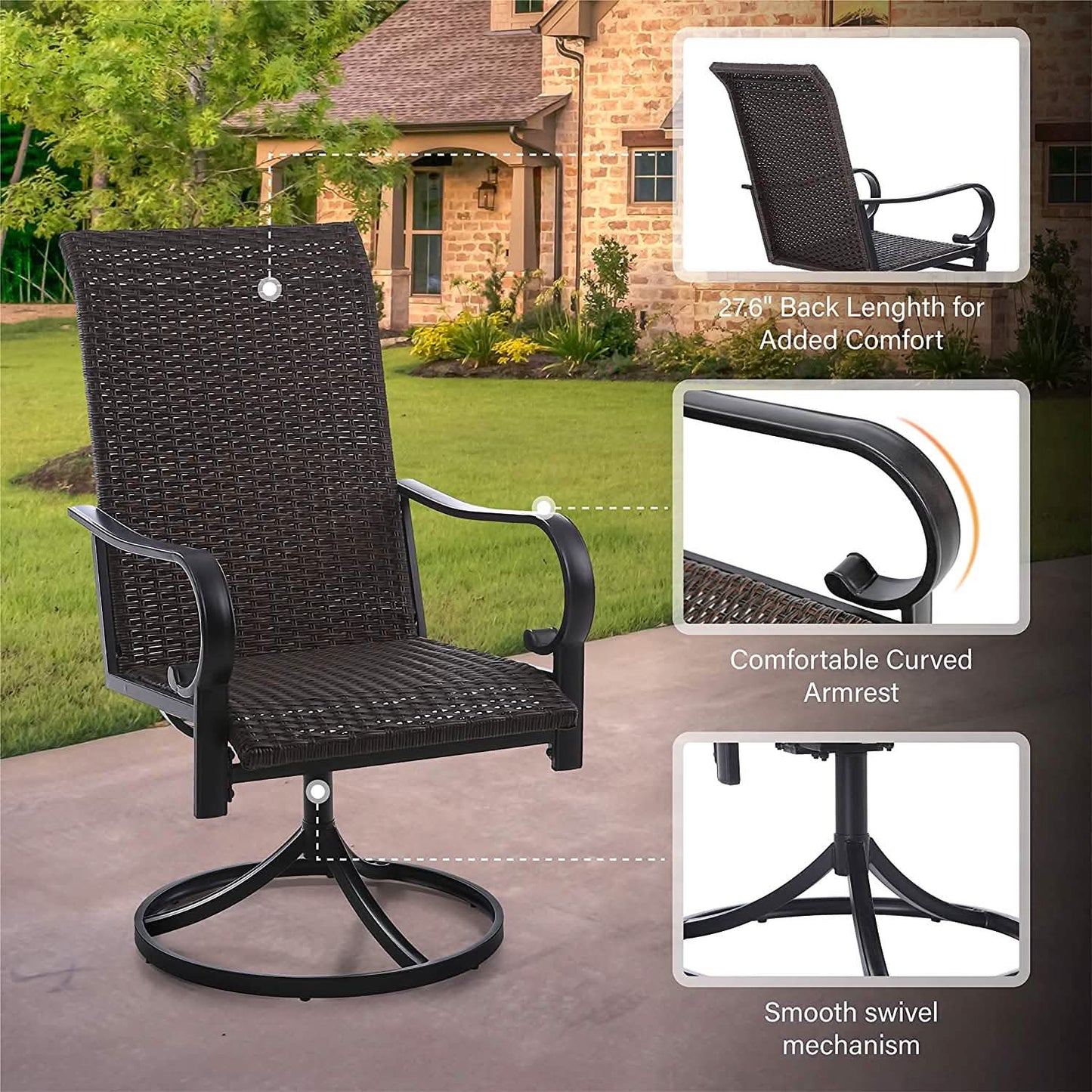 2-teiliges: Outdoor-Esstischstuhl-Set aus drehbaren Rattan-Stühlen