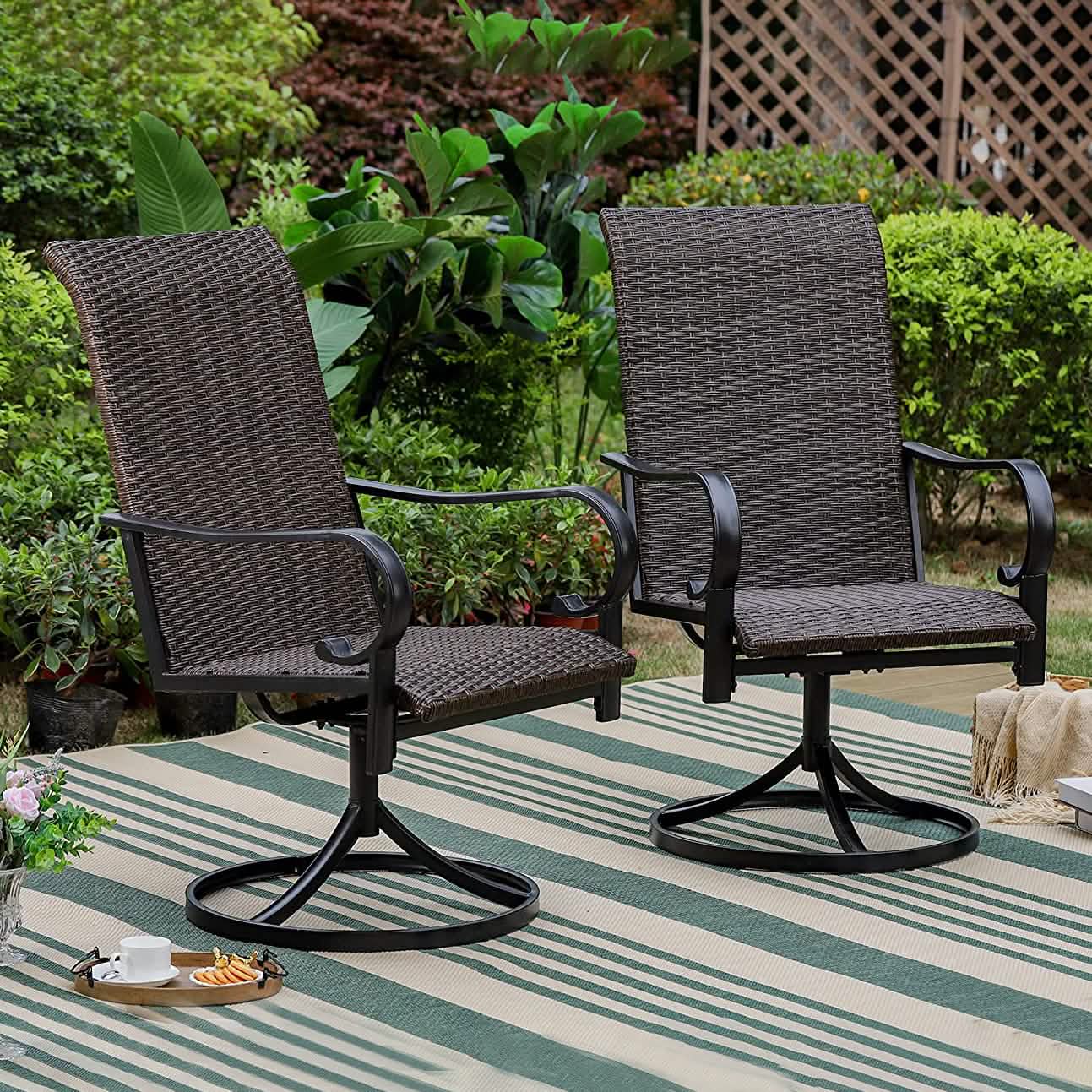 2-teiliges: Outdoor-Esstischstuhl-Set aus drehbaren Rattan-Stühlen