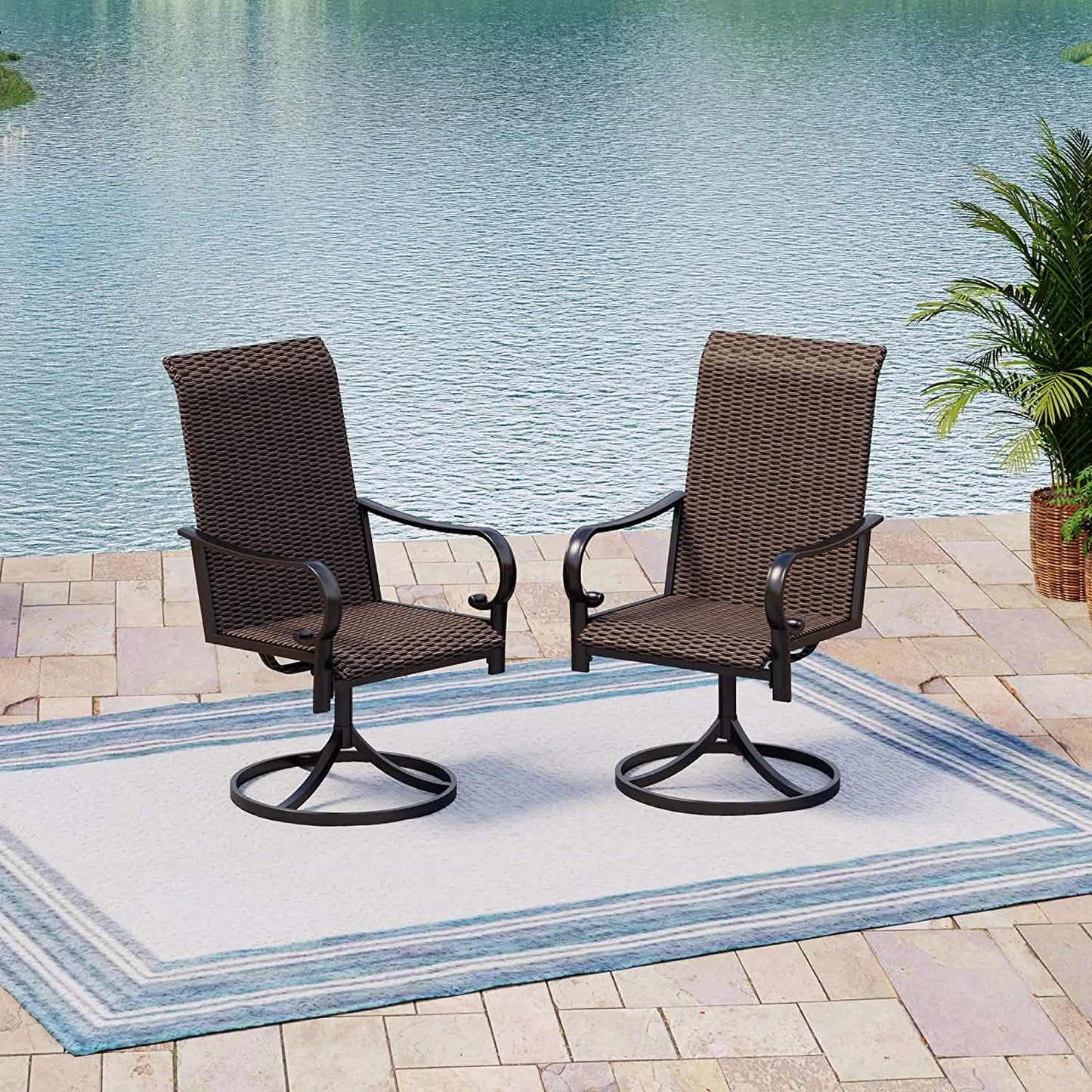 2-teiliges: Outdoor-Esstischstuhl-Set aus drehbaren Rattan-Stühlen