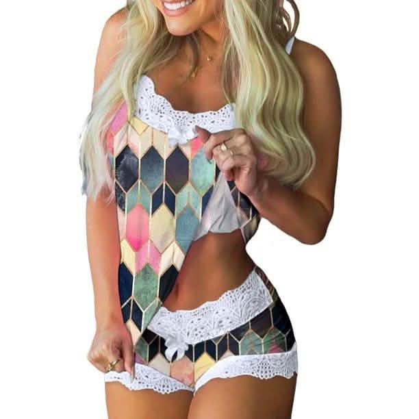 2-teiliges Set: Cami + Shorts Set für Damen Nachtwäsche