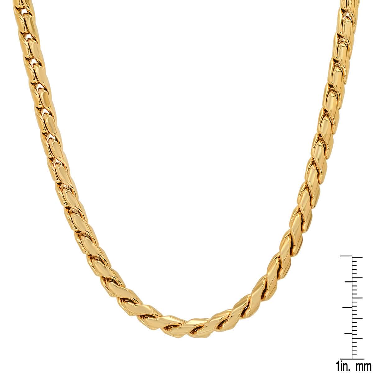 2-teiliges Set: Herren Halskette und Armband aus 18 Karat vergoldetem Edelstahl mit runden, gedrehten, ausgefallenen Gliedern