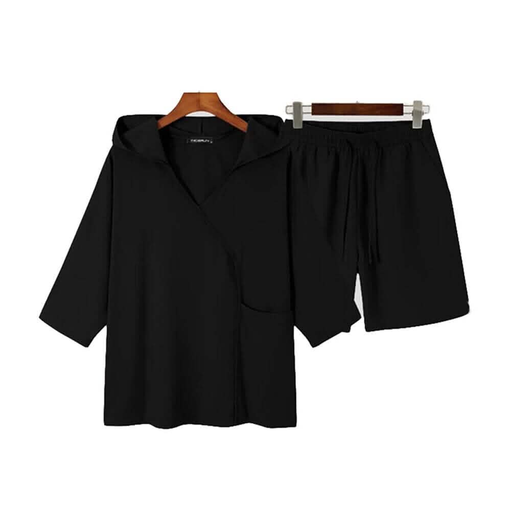 2-teiliges Set: Herren-Kapuzen-Trainingsanzug, Tennis-Shirt, Shorts und T-Shirt-Set, unifarben