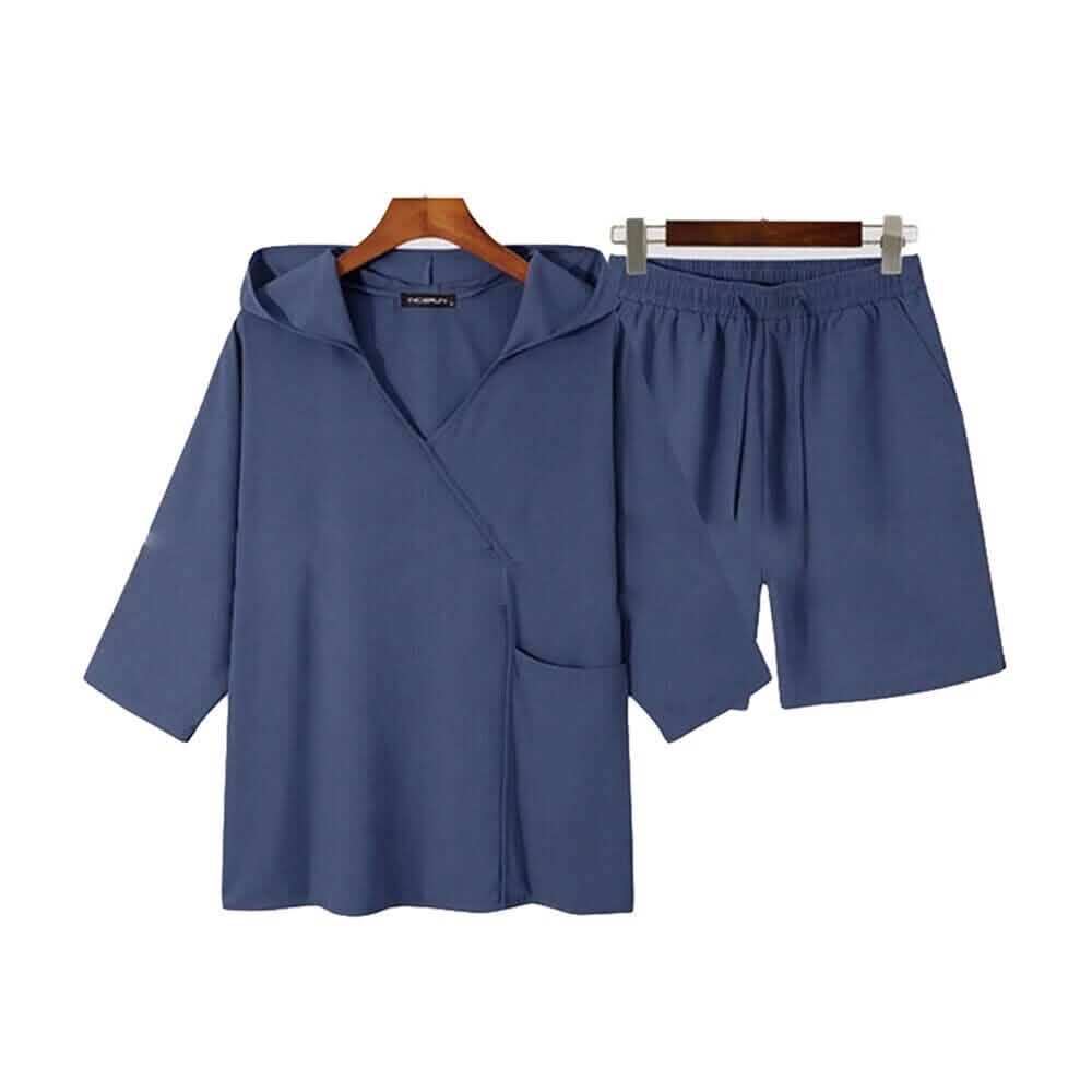 2-teiliges Set: Herren-Kapuzen-Trainingsanzug, Tennis-Shirt, Shorts und T-Shirt-Set, unifarben
