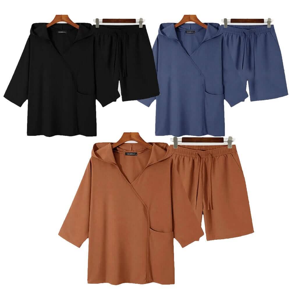 2-teiliges Set: Herren-Kapuzen-Trainingsanzug, Tennis-Shirt, Shorts und T-Shirt-Set, unifarben