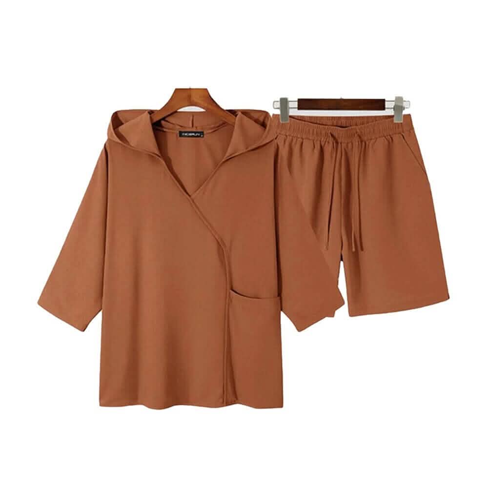 2-teiliges Set: Herren-Kapuzen-Trainingsanzug, Tennis-Shirt, Shorts und T-Shirt-Set, unifarben