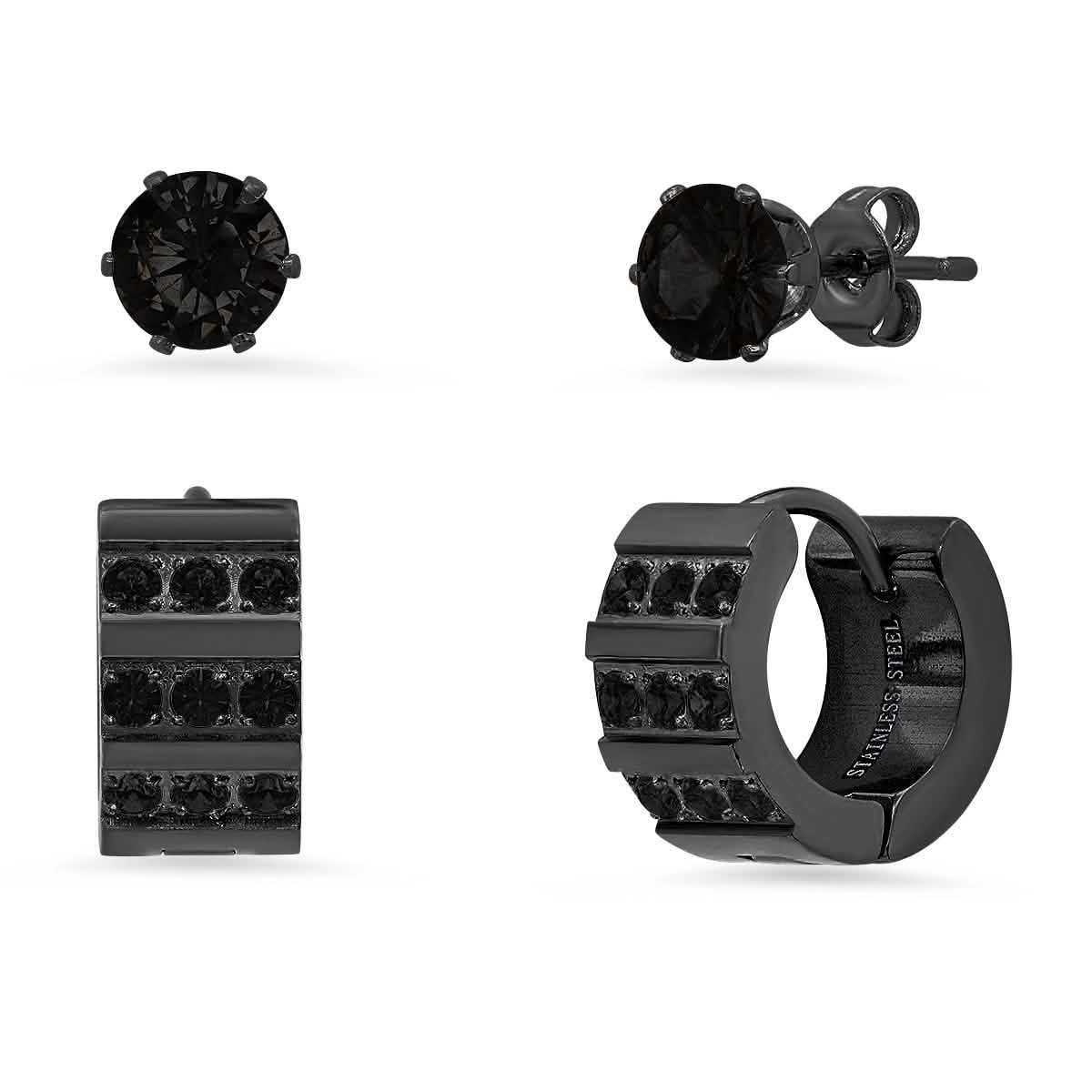 2er-Set: Ohrstecker/Creolen aus Edelstahl und simulierten Diamanten (Kreuz)