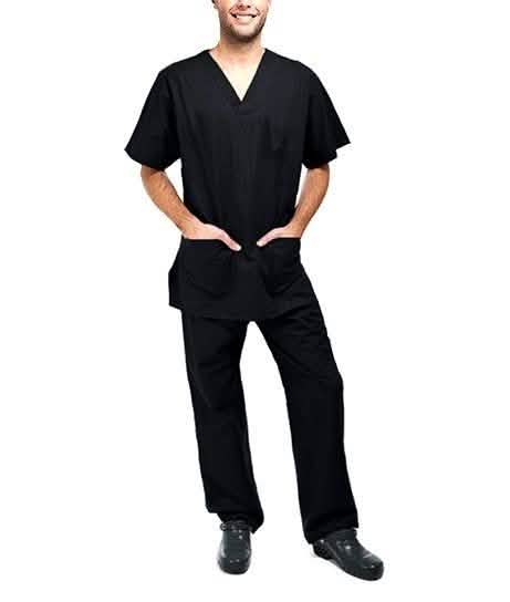 2-teiliges Set: Unisex V-Ausschnitt Kasack & Hose aus Baumwollmischgewebe – verschiedene Größen