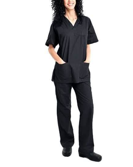 2-teiliges Set: Unisex V-Ausschnitt Kasack & Hose aus Baumwollmischgewebe – verschiedene Größen