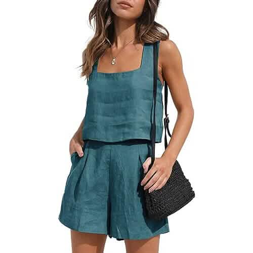 2-teiliges Set: Damen Loungewear-Sets aus Leinen – Shorts und Crop Top