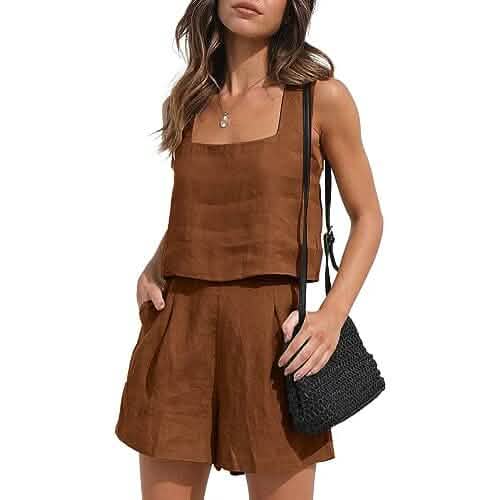 2-teiliges Set: Damen Loungewear-Sets aus Leinen – Shorts und Crop Top