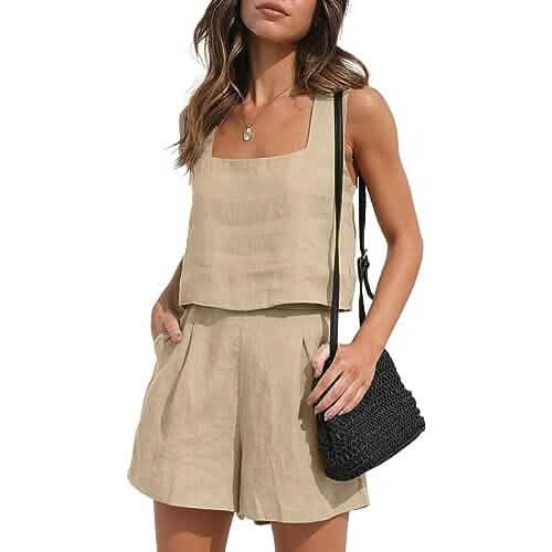 2-teiliges Set: Damen Loungewear-Sets aus Leinen – Shorts und Crop Top