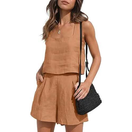 2-teiliges Set: Damen Loungewear-Sets aus Leinen – Shorts und Crop Top