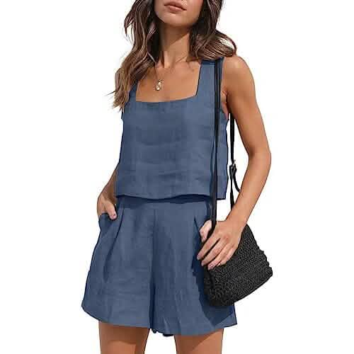 2-teiliges Set: Damen Loungewear-Sets aus Leinen – Shorts und Crop Top