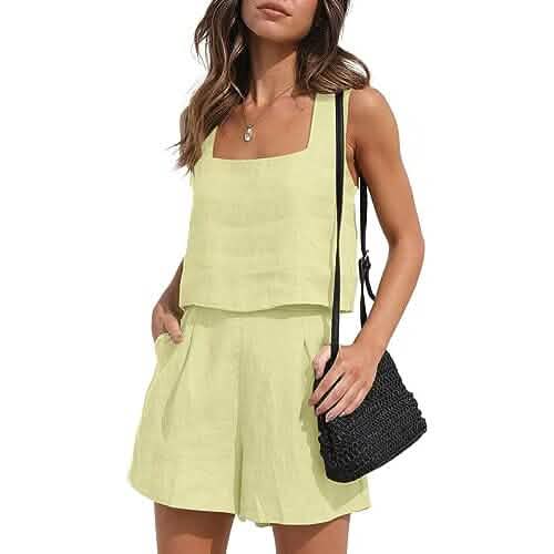 2-teiliges Set: Damen Loungewear-Sets aus Leinen – Shorts und Crop Top