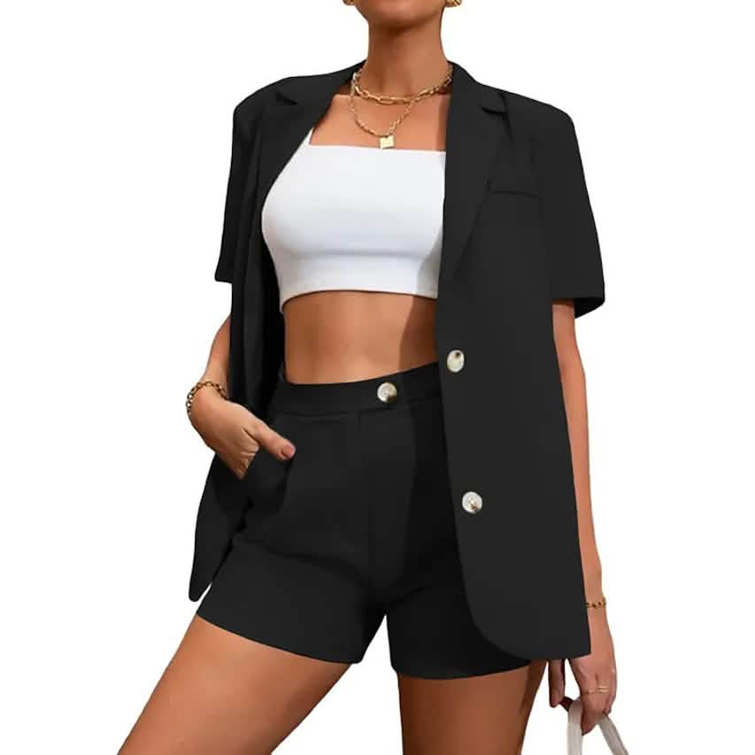2-teiliges Set: Damen Blazer-Shorts in Unifarbe