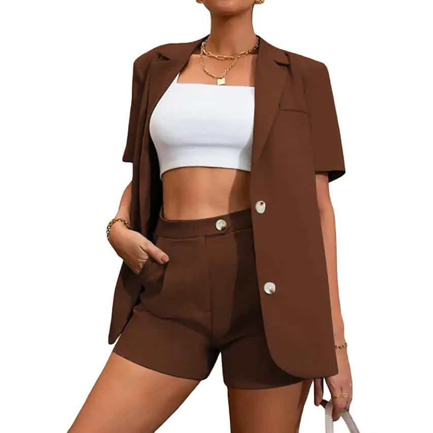 2-teiliges Set: Damen Blazer-Shorts in Unifarbe