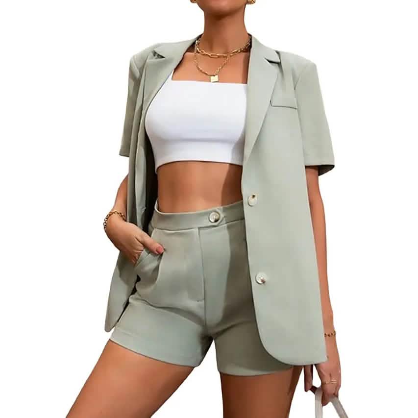 2-teiliges Set: Damen Blazer-Shorts in Unifarbe