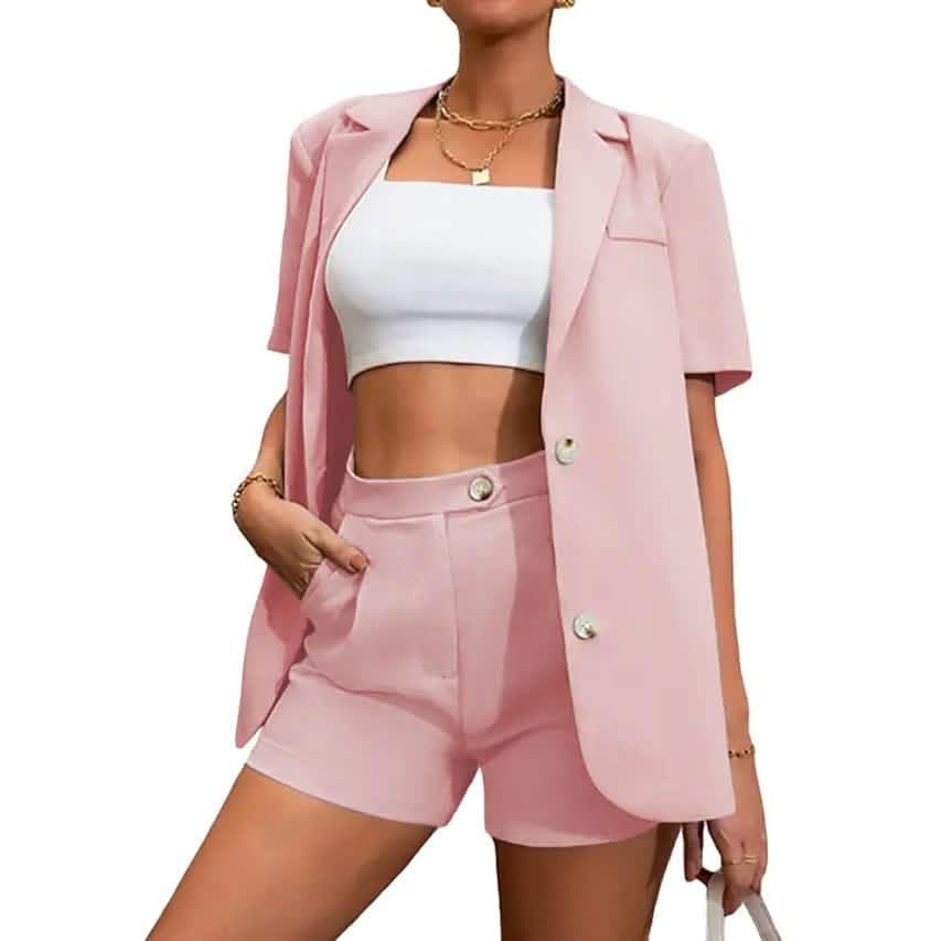 2-teiliges Set: Damen Blazer-Shorts in Unifarbe
