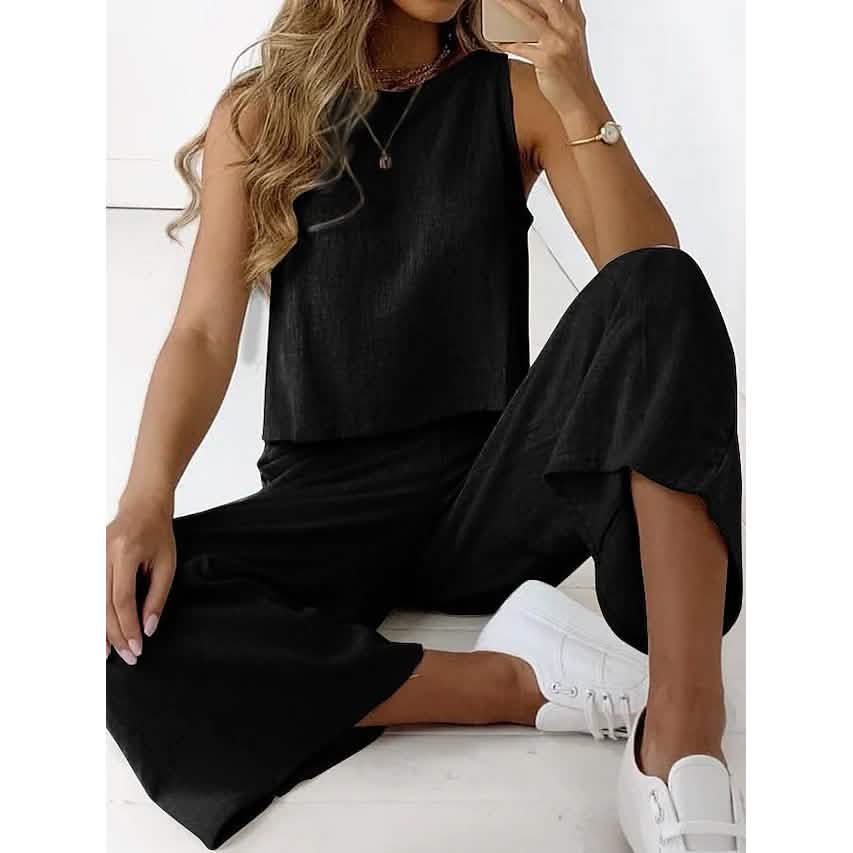 2-teiliges Set: Damen-Tanktop-Hosen-Set in Unifarben