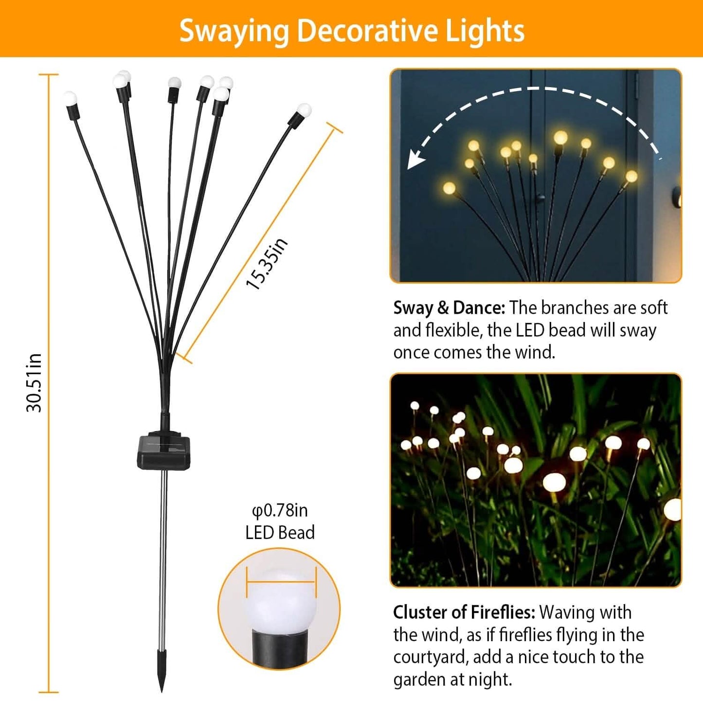 2er-Pack: Solar-Glühwürmchen-Lichter schwingende dekorative Weglampe