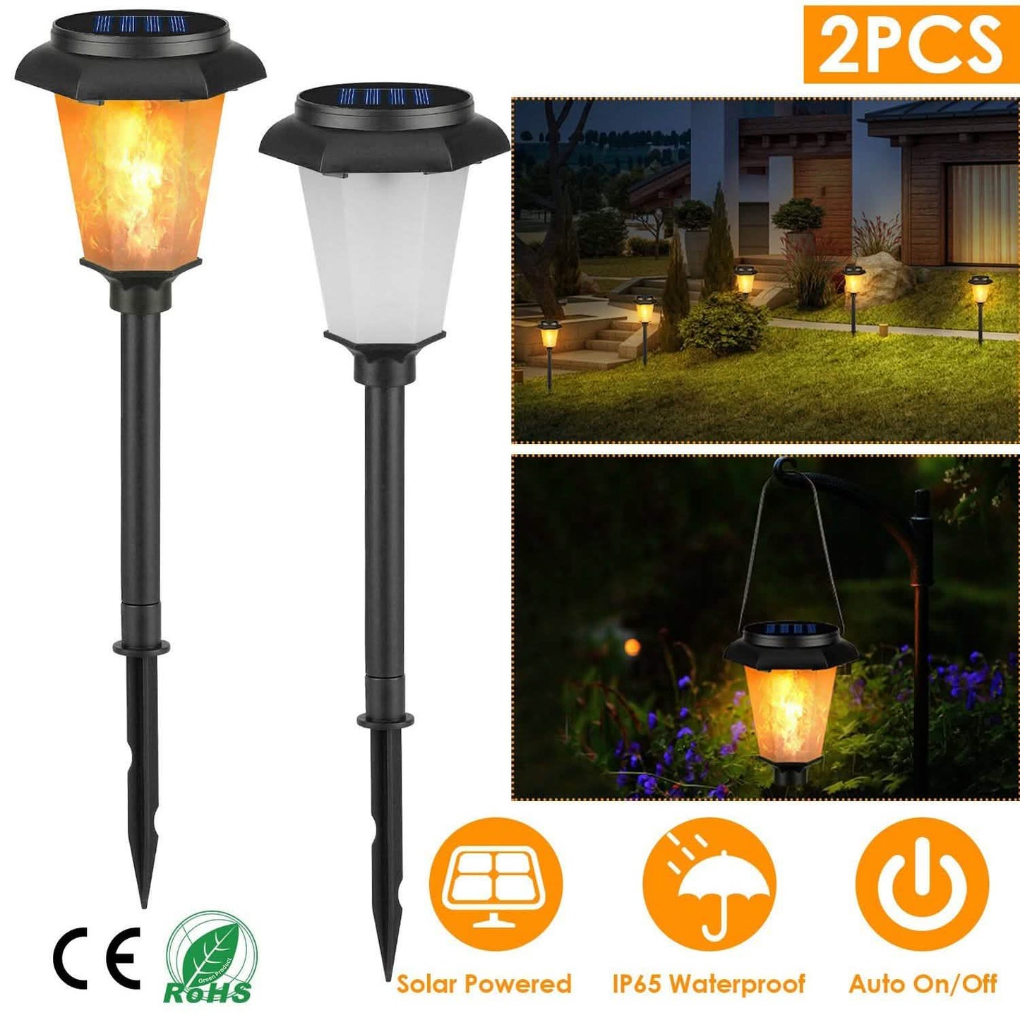 2er-Pack: Solar-Fackelleuchte mit Flammeneffekt