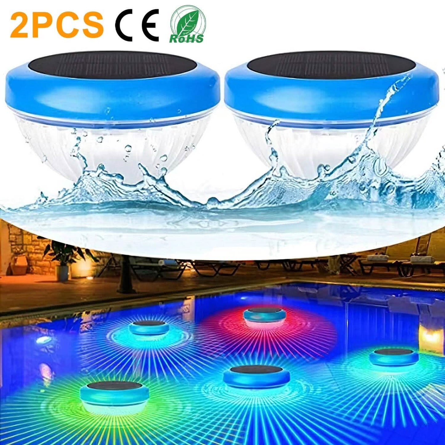 2 Stück: Solarbetriebene LED-Poolleuchte mit Farbverlauf und Farbwechsel