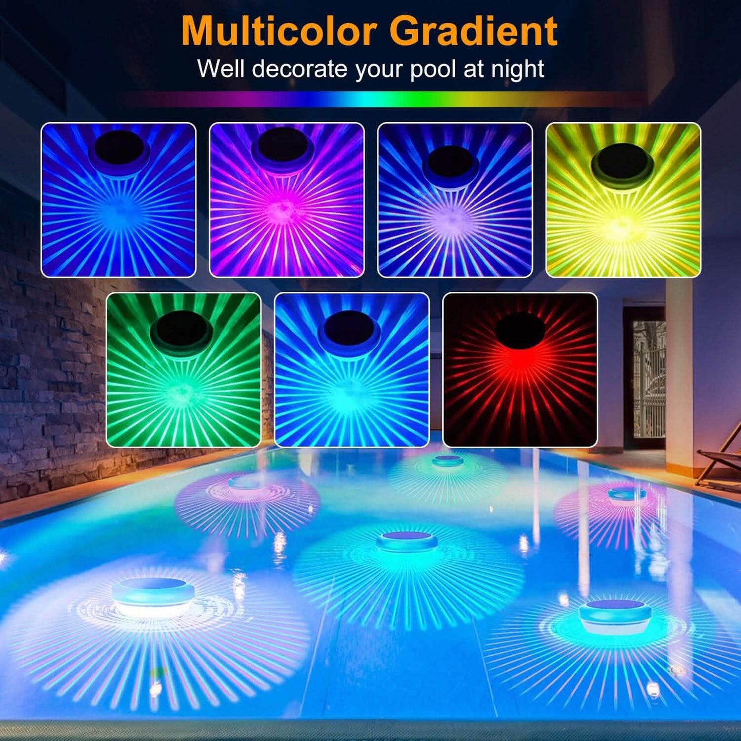 2 Stück: Solarbetriebene LED-Poolleuchte mit Farbverlauf und Farbwechsel