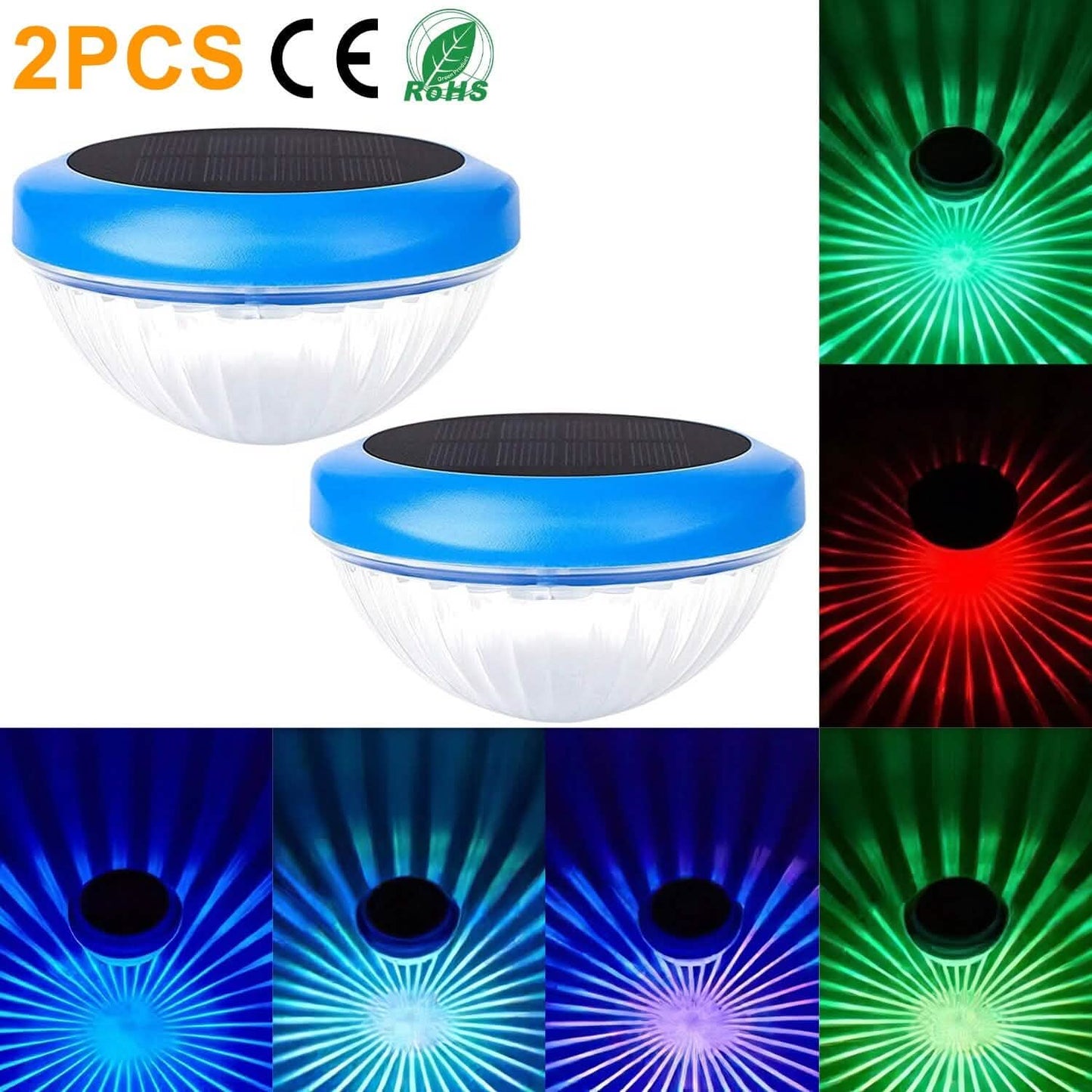 2 Stück: Solarbetriebene LED-Poolleuchte mit Farbverlauf und Farbwechsel