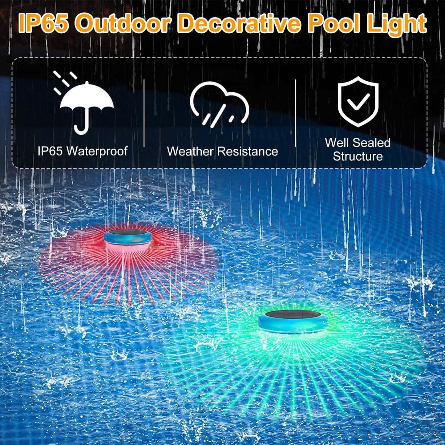 2 Stück: Solarbetriebene LED-Poolleuchte mit Farbverlauf und Farbwechsel