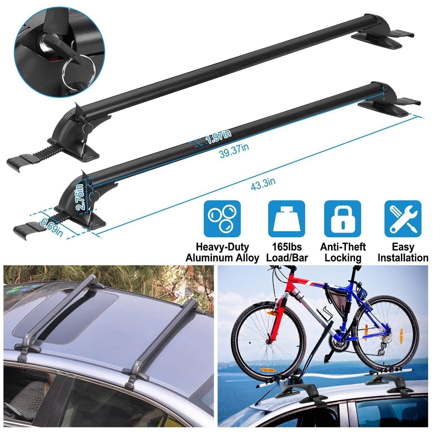 2-teilig: Universal 110CM/43-Zoll Auto Dachträger Querstrebe