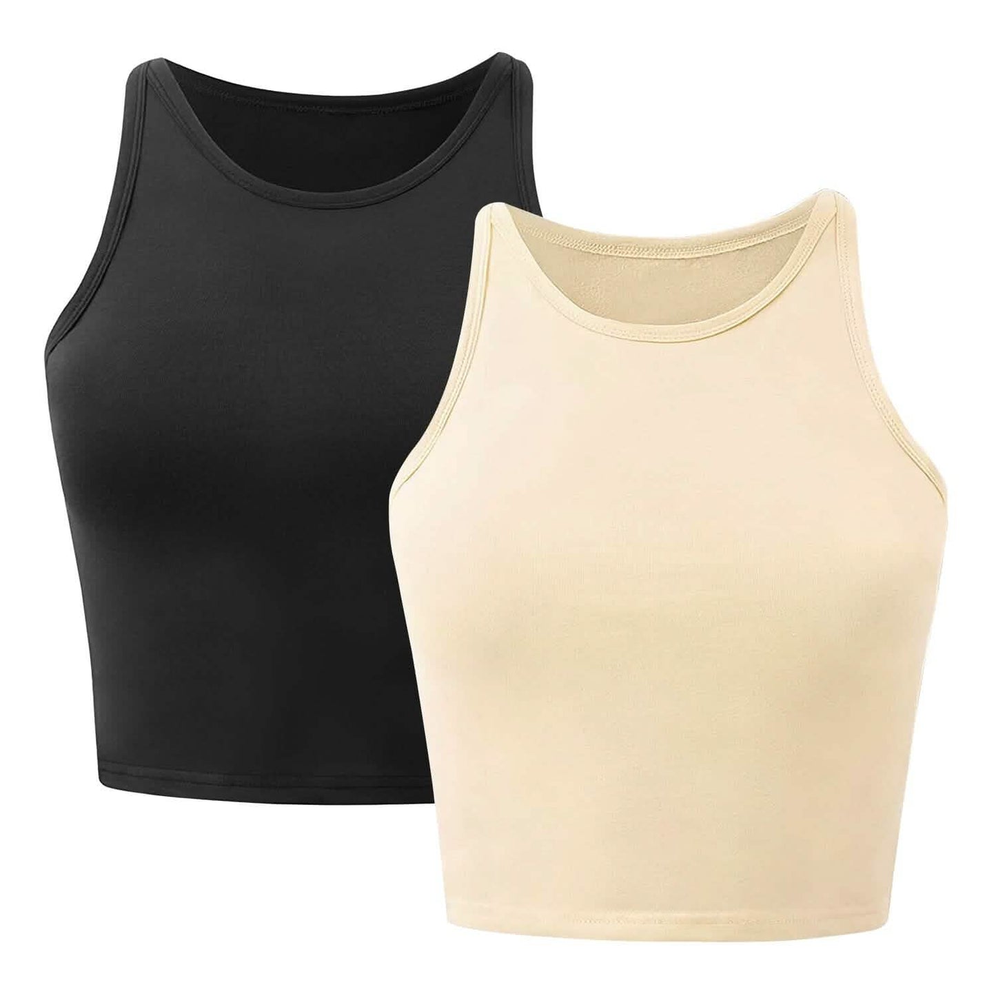 2-teilig: Damen ärmelloses bauchfreies Tanktop mit hohem Halsausschnitt