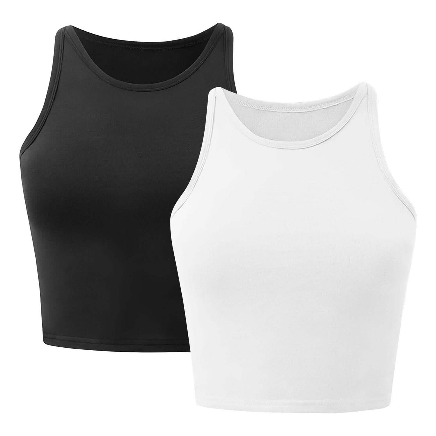 2-teilig: Damen ärmelloses bauchfreies Tanktop mit hohem Halsausschnitt