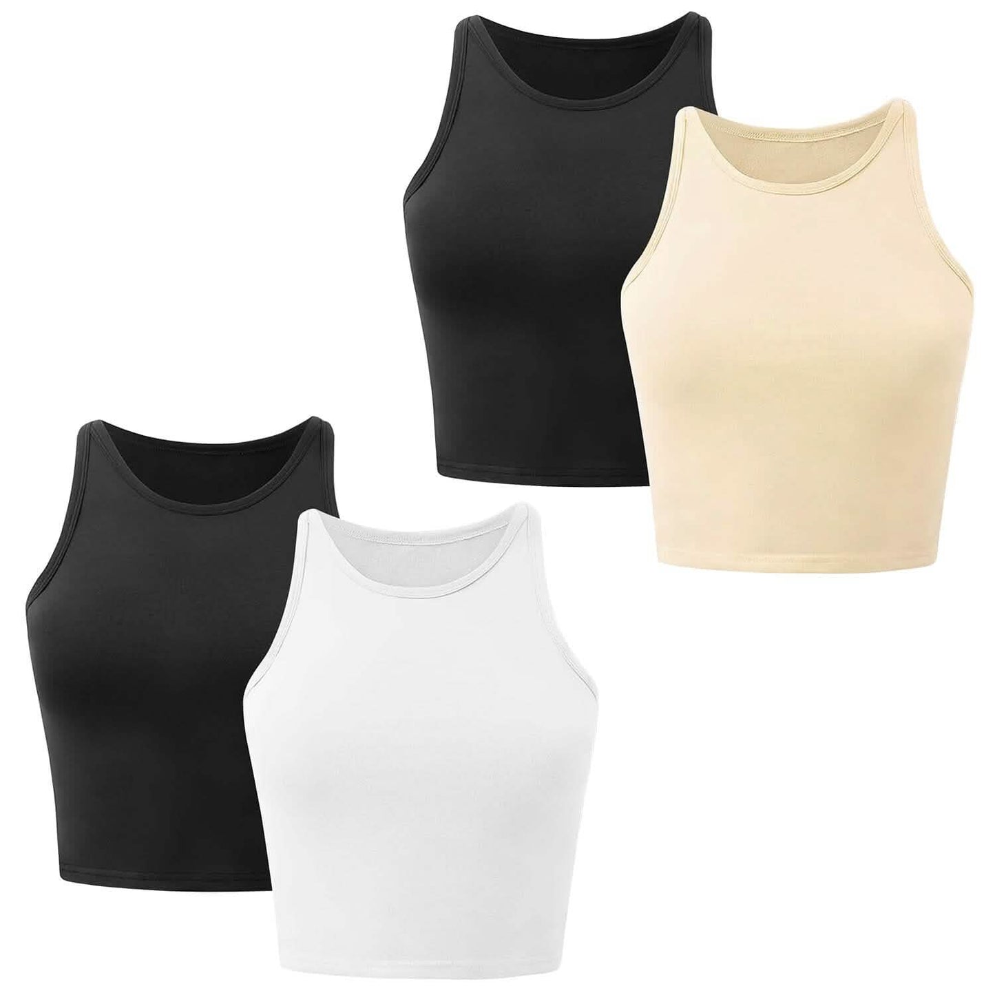 2-teilig: Damen ärmelloses bauchfreies Tanktop mit hohem Halsausschnitt