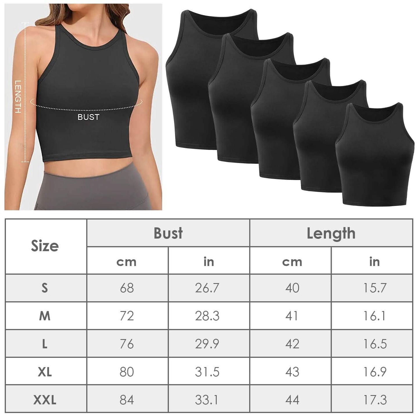 2-teilig: Damen ärmelloses bauchfreies Tanktop mit hohem Halsausschnitt