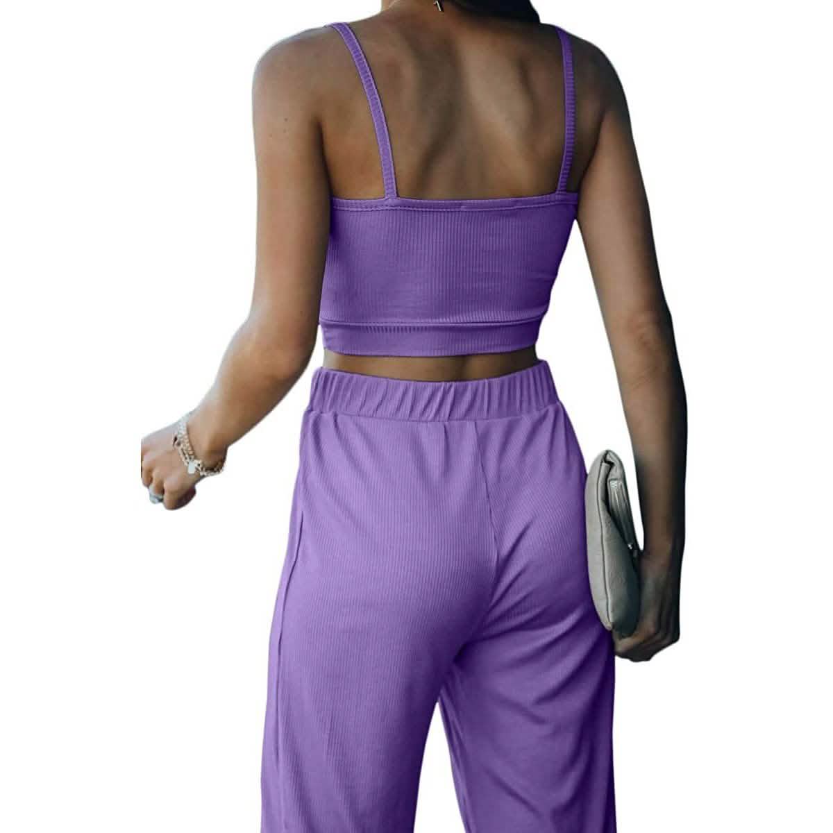 2-teilig: Damen Freizeit-Outfit Geripptes Spaghettiträger-Top Knöchellange Jogger-Sets