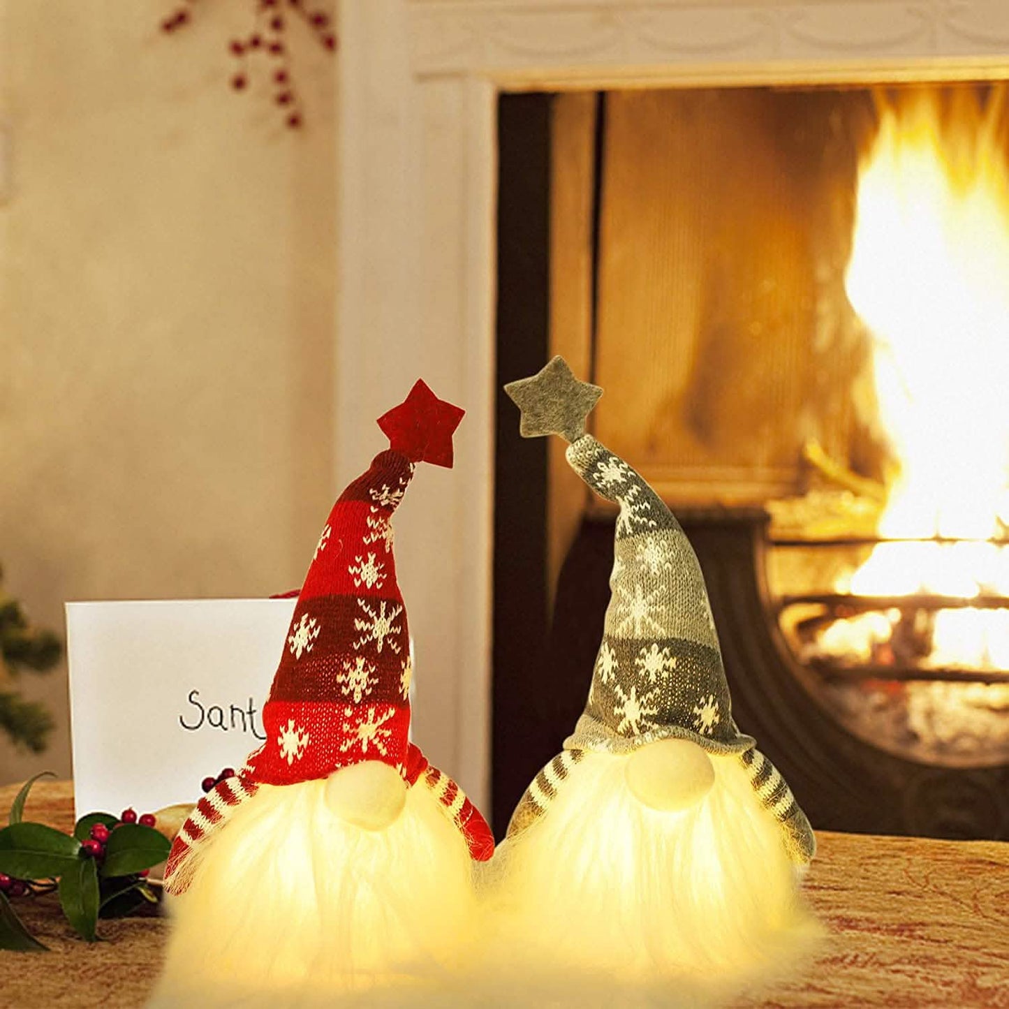 2 Stück: 11" beleuchteter Weihnachtswichtel/Weihnachtsmann