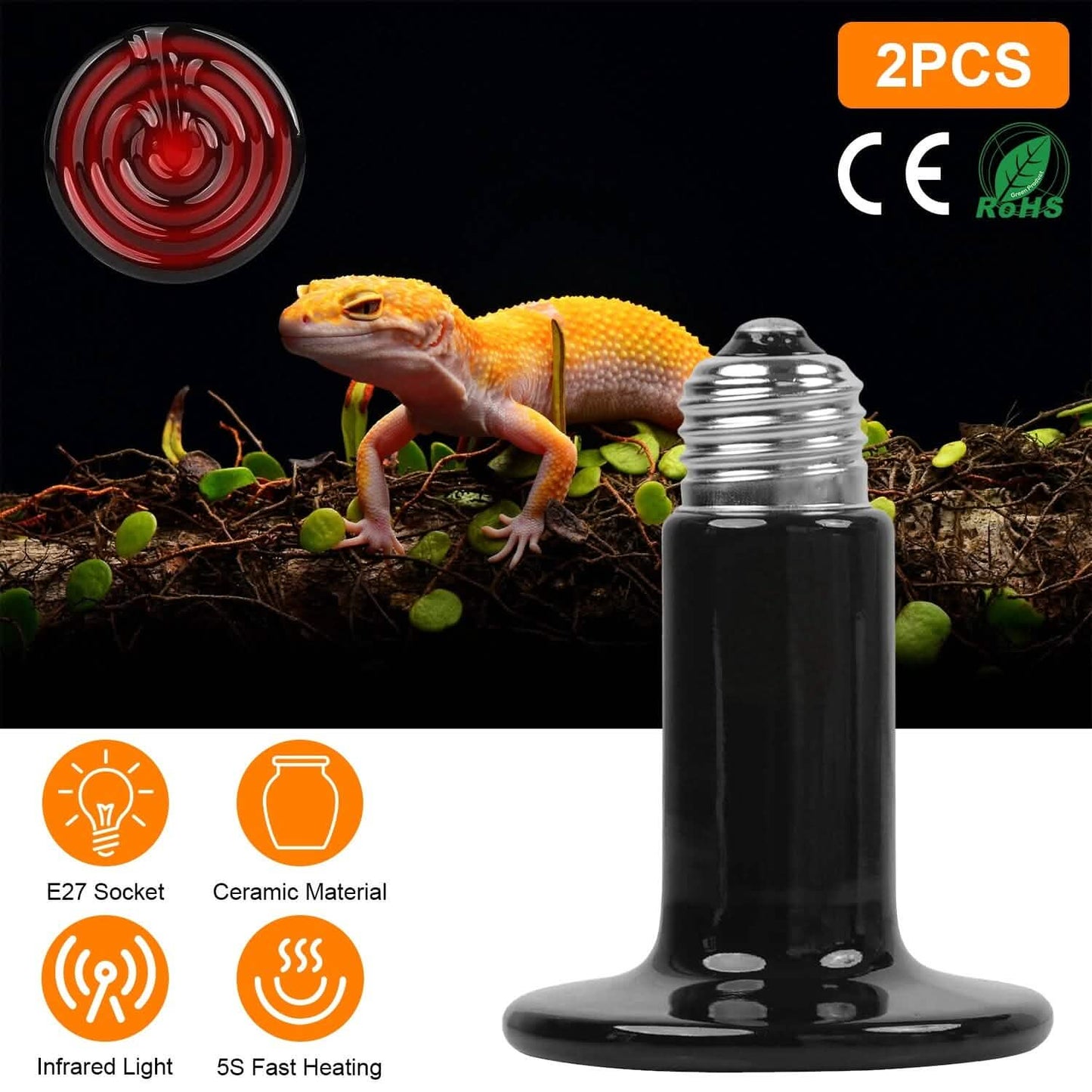 2 Stück: 150W Infrarot Reptilien Wärmelampe Ohne Lichtemission