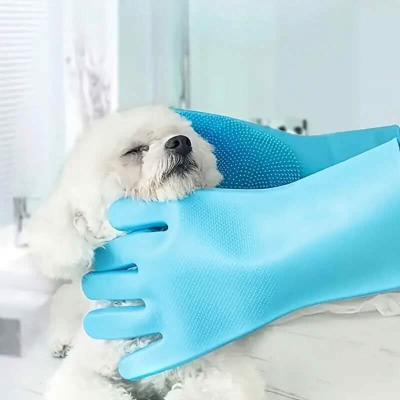 2-teilig: 2-in-1-Haustier-Hundebadhandschuhe mit Silikonbürste