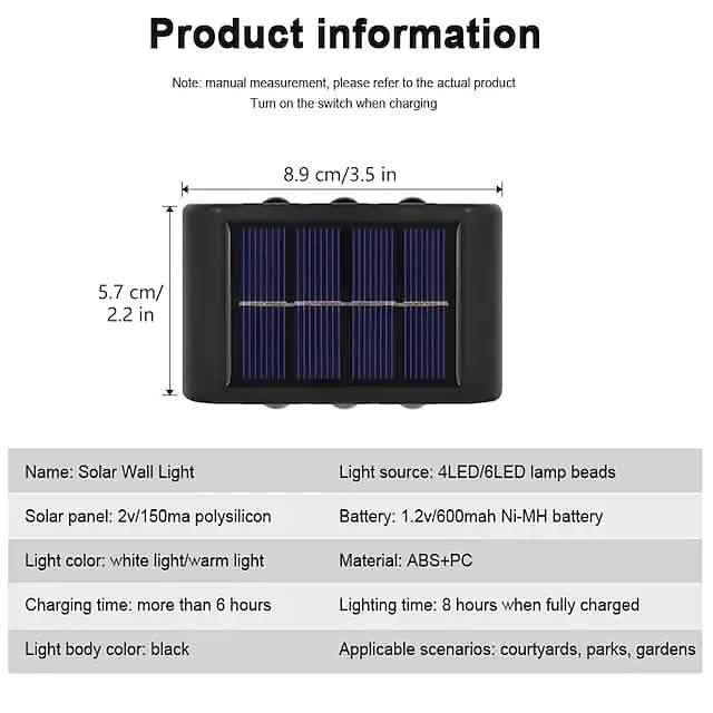 2 Stück: Außenwandleuchte Solar Wasserdichte LED-Leuchte