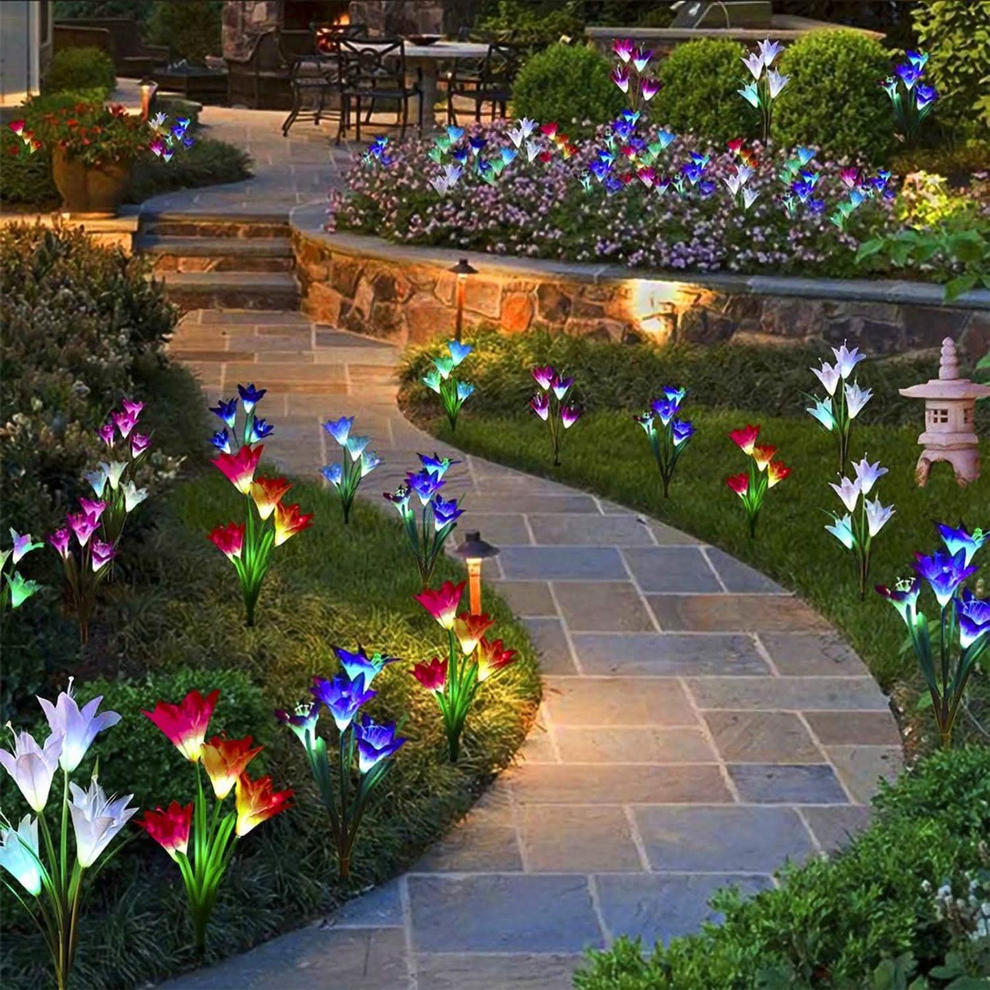 2-teiliges Set: Solar-Gartenleuchten für Außenbereiche
