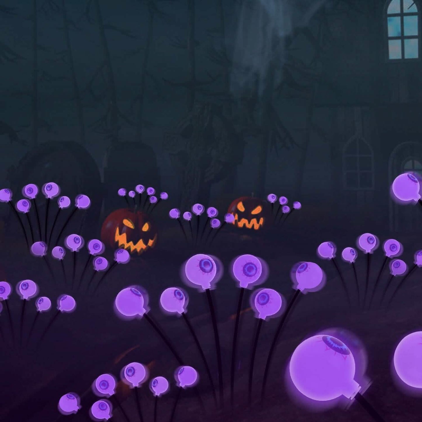 2 Stück: Solar Gruselaugen Lichter Halloween Deko Wackelndes Licht