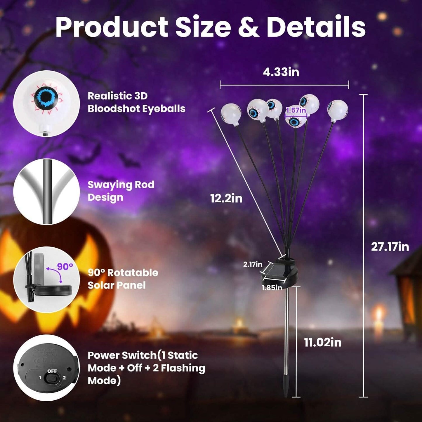 2 Stück: Solar Gruselaugen Lichter Halloween Deko Wackelndes Licht