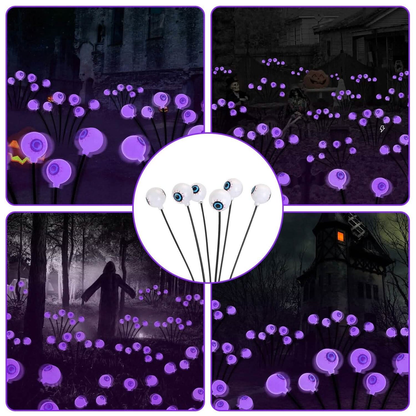 2 Stück: Solar Gruselaugen Lichter Halloween Deko Wackelndes Licht