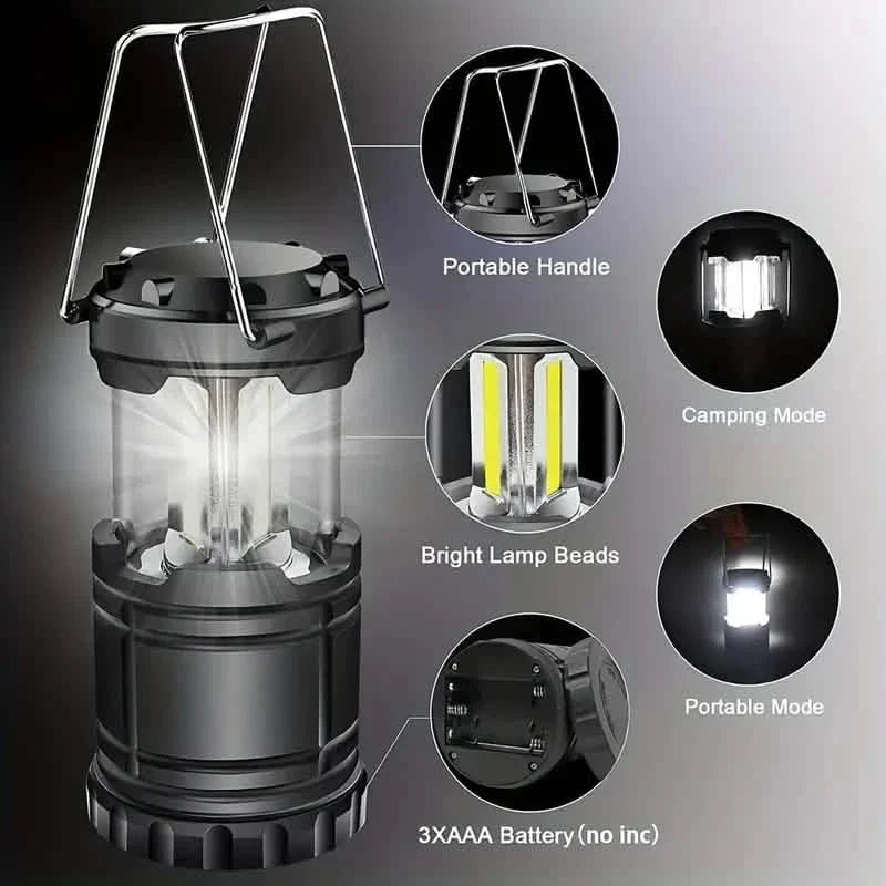 2er-Pack: Superhelle LED-Campinglaterne – tragbare und faltbare Notfall-Taschenlampe mit Batteriebetrieb