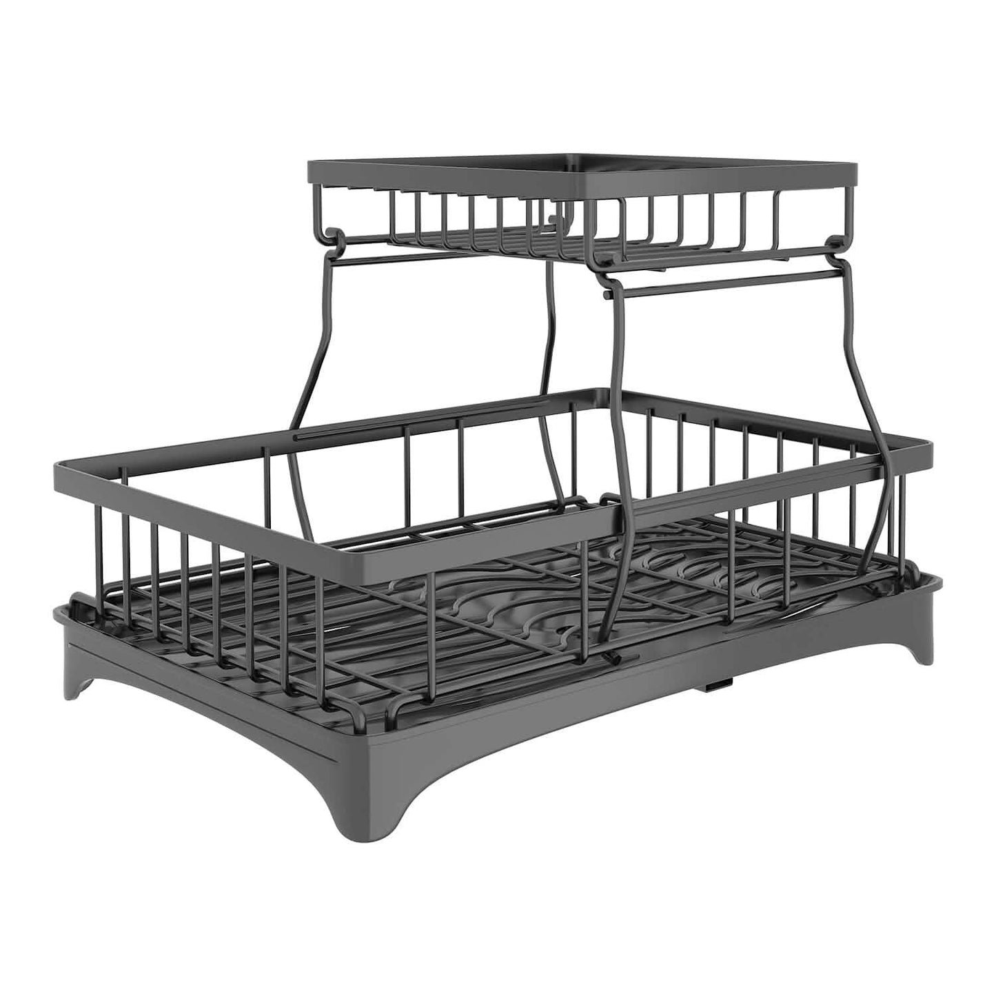 2-stufiges Geschirrabtropfgestell-Organizer-Set mit Besteckhalter und schwenkbarem Ausgießer