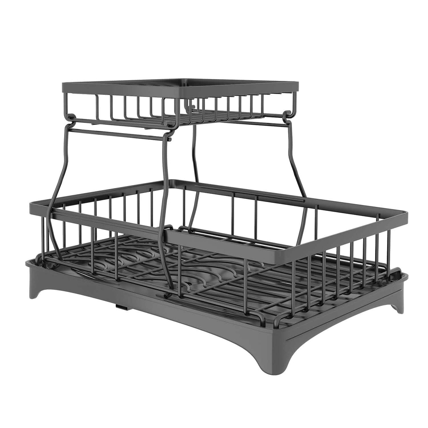 2-stufiges Geschirrabtropfgestell-Organizer-Set mit Besteckhalter und schwenkbarem Ausgießer