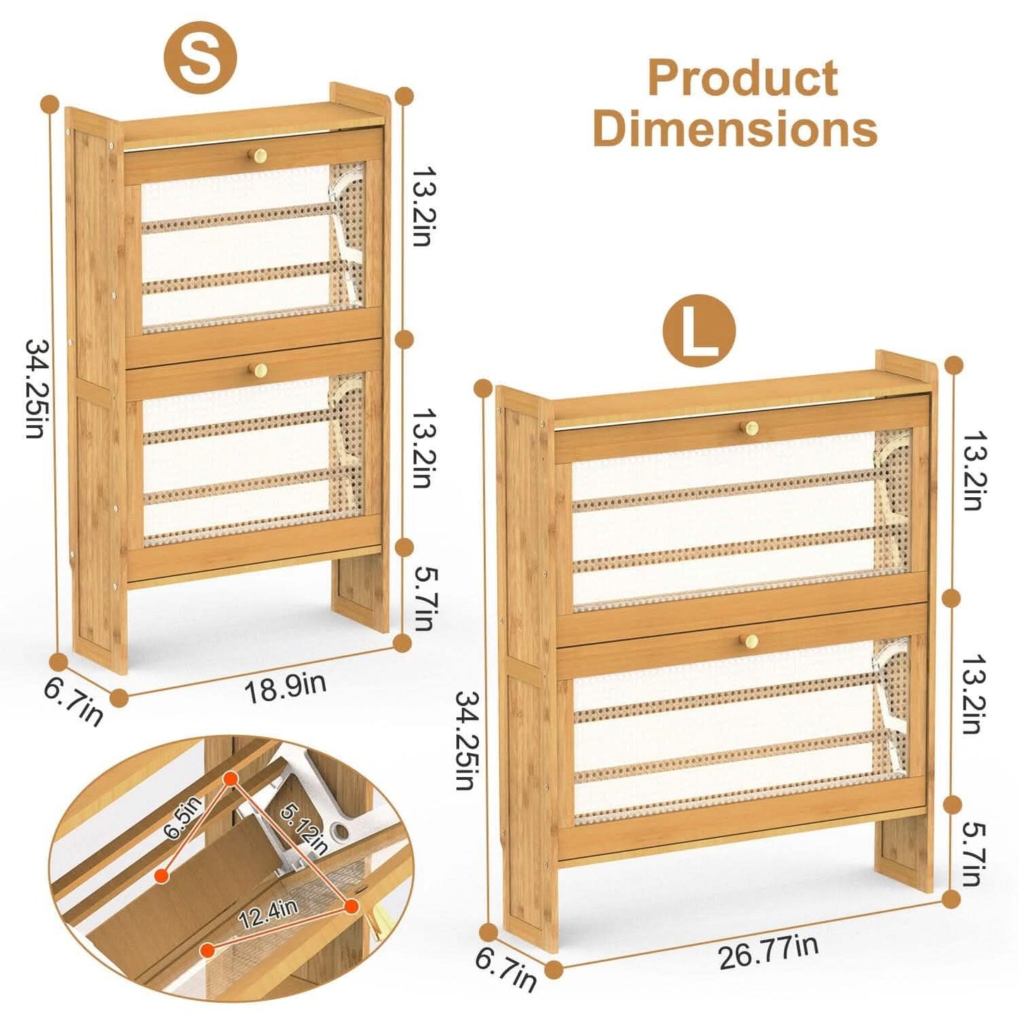 2-stöckiger Schuhschrank mit 2 aufklappbaren Schubladen, schmales Bambusregal, schmaler Schuh-Organizer