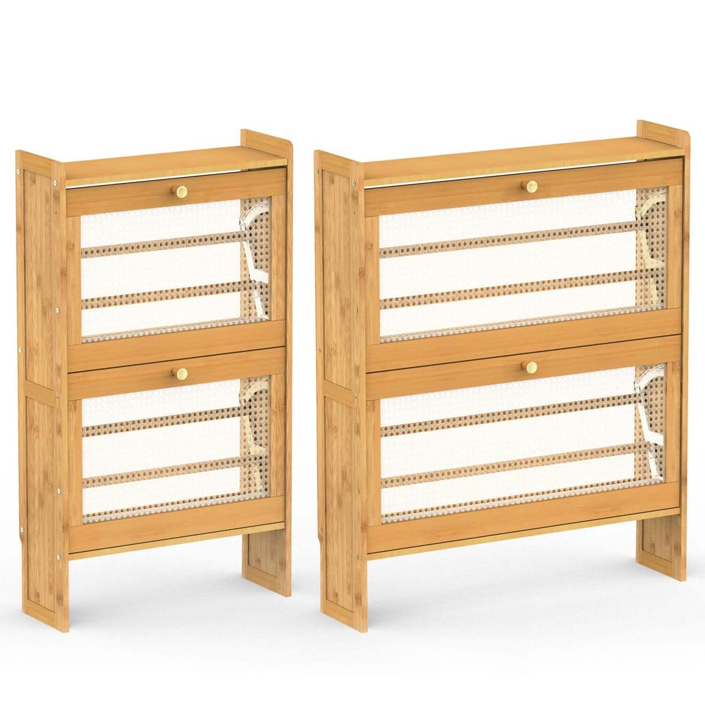 2-stöckiger Schuhschrank mit 2 aufklappbaren Schubladen, schmales Bambusregal, schmaler Schuh-Organizer