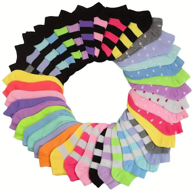 20 Paar: Socken in Bonbonfarben, lässige & atmungsaktive Söckchen, Damenstrümpfe & Strumpfwaren