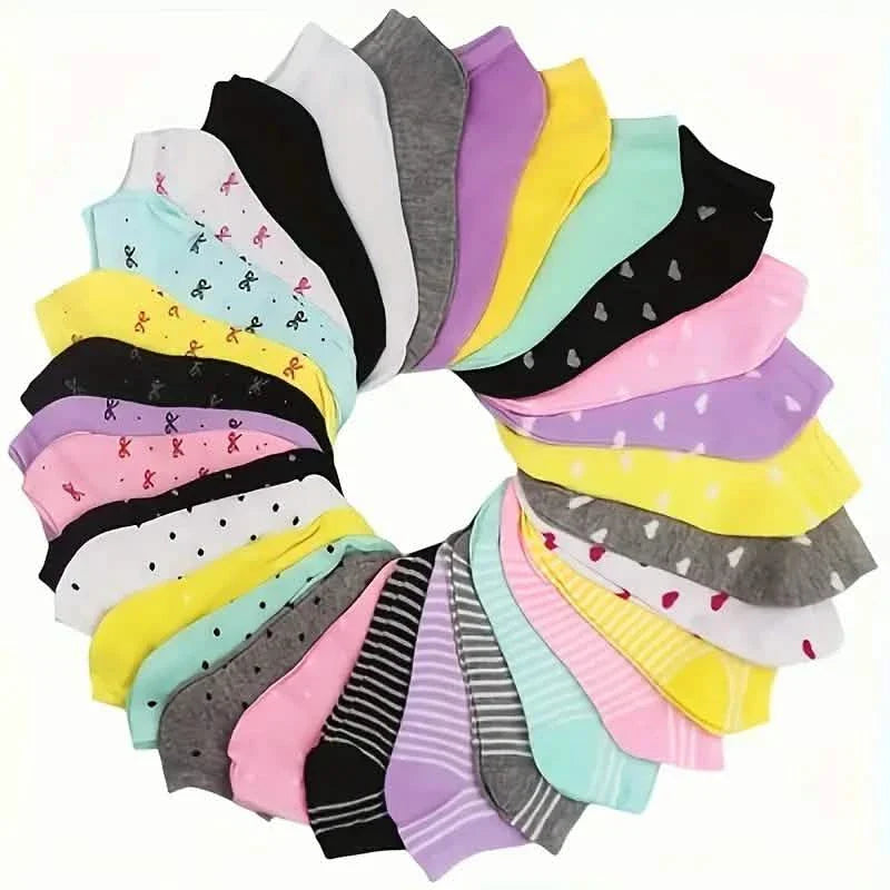 20 Paar: Socken in Bonbonfarben, lässige & atmungsaktive Söckchen, Damenstrümpfe & Strumpfwaren
